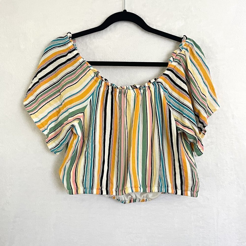 Torrid Multi Stripe Off-Shoulder cropped Gauze Top size large crop top - Picture 7 of 10